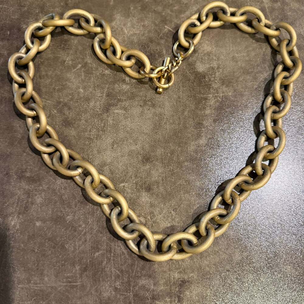 Vintage Chunky Chain Links Textured Gold Tone Long Necklaces - 15”